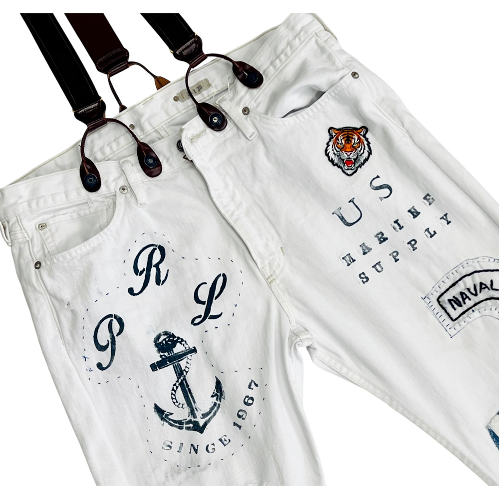 Polo Ralph Laure Jeans Men 867 36x30-Patchwork Distressed Upcycled graffiti - Picture 7 of 16